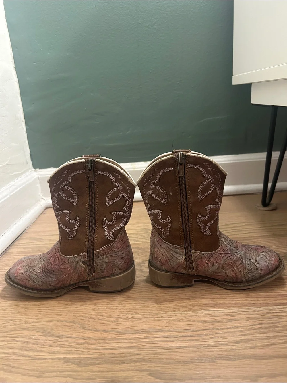 Justin Boots Kids Brown with Pink-Toned Embossed Western Boots